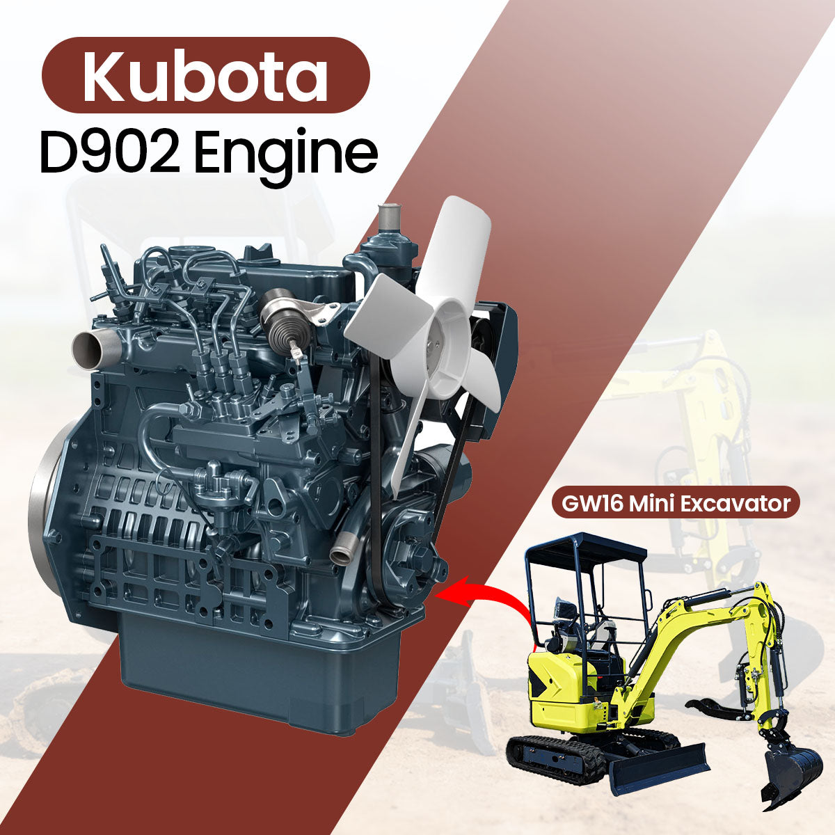 GW16-Mini-Excavator-with-Kubota-D902-Engine 1.65 Ton GW16 Mini Excavator with Kubota Diesel D902 Engine
