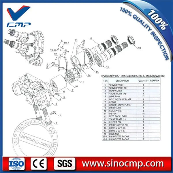 HPV102 HPVO102 Spare Parts Hitachi Hydraulic Main Pump Parts