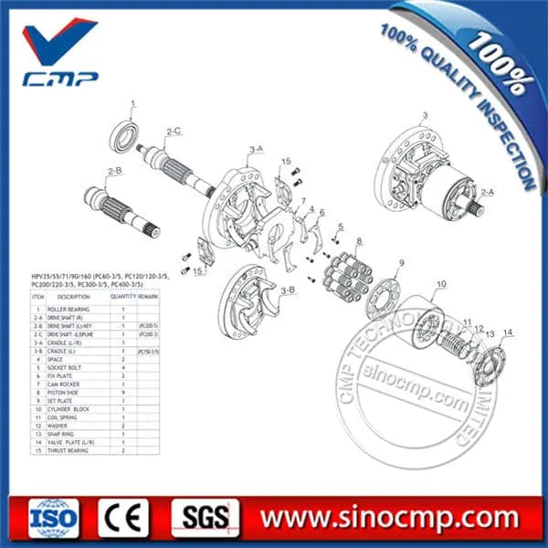 HPV160 Hydraulic Pump Spare Parts for Komatsu PC300-3 PC300-5 PC400-3 PC400-5