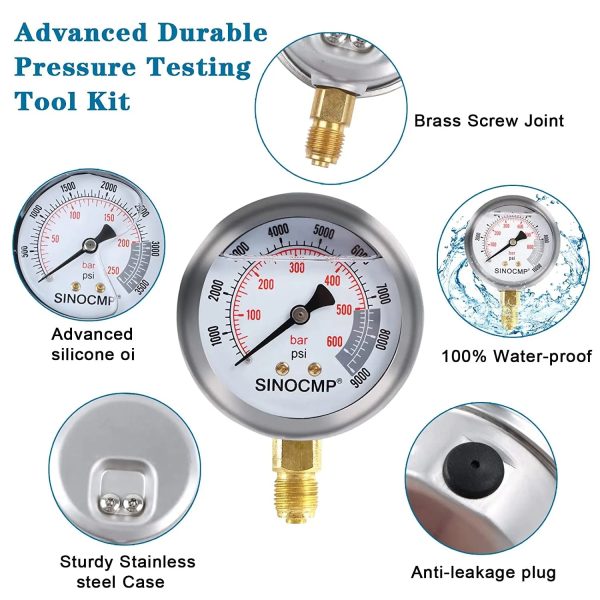 3 Gauges 11 Couplings 3 Test Hoses 1 Aluminum Case 25/40/60Mpa Silver Hydraulic Pressure Test Kit